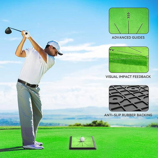 Professional Golf Training Mat with Swing Path Feedback | 16" x 12" Replaceable Practice Surface | Enhanced Guides and Durable Rubber Backing for Indoor and Outdoor Use
